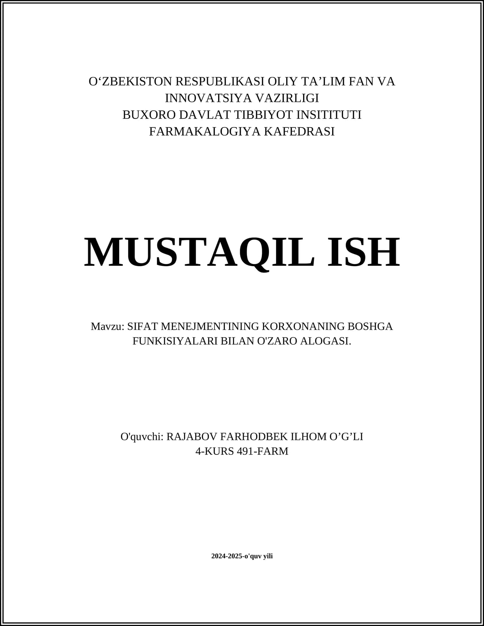 Sifat menejmentining asosiy tamoyillari 1