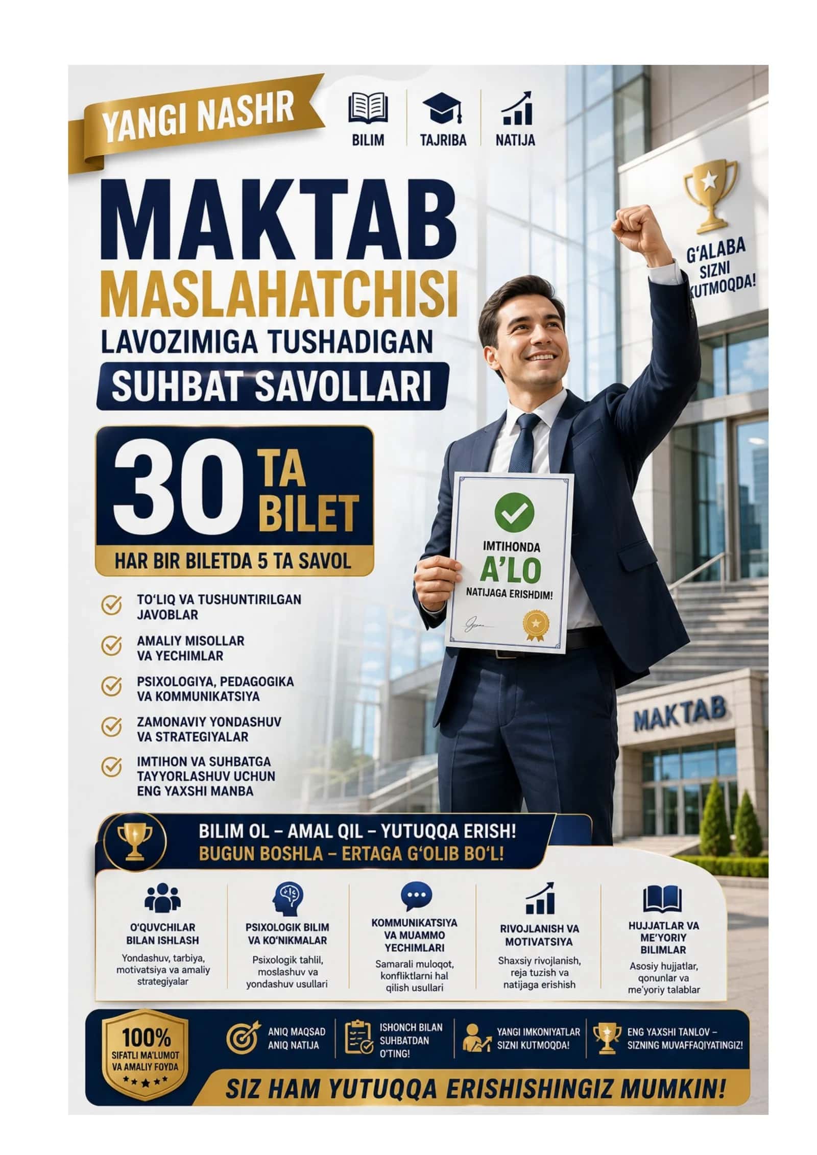 Maktab maslaxatchisi suxbat savollari 200 ta bilet. Jami 1000 ta savol javoblari bilan 1