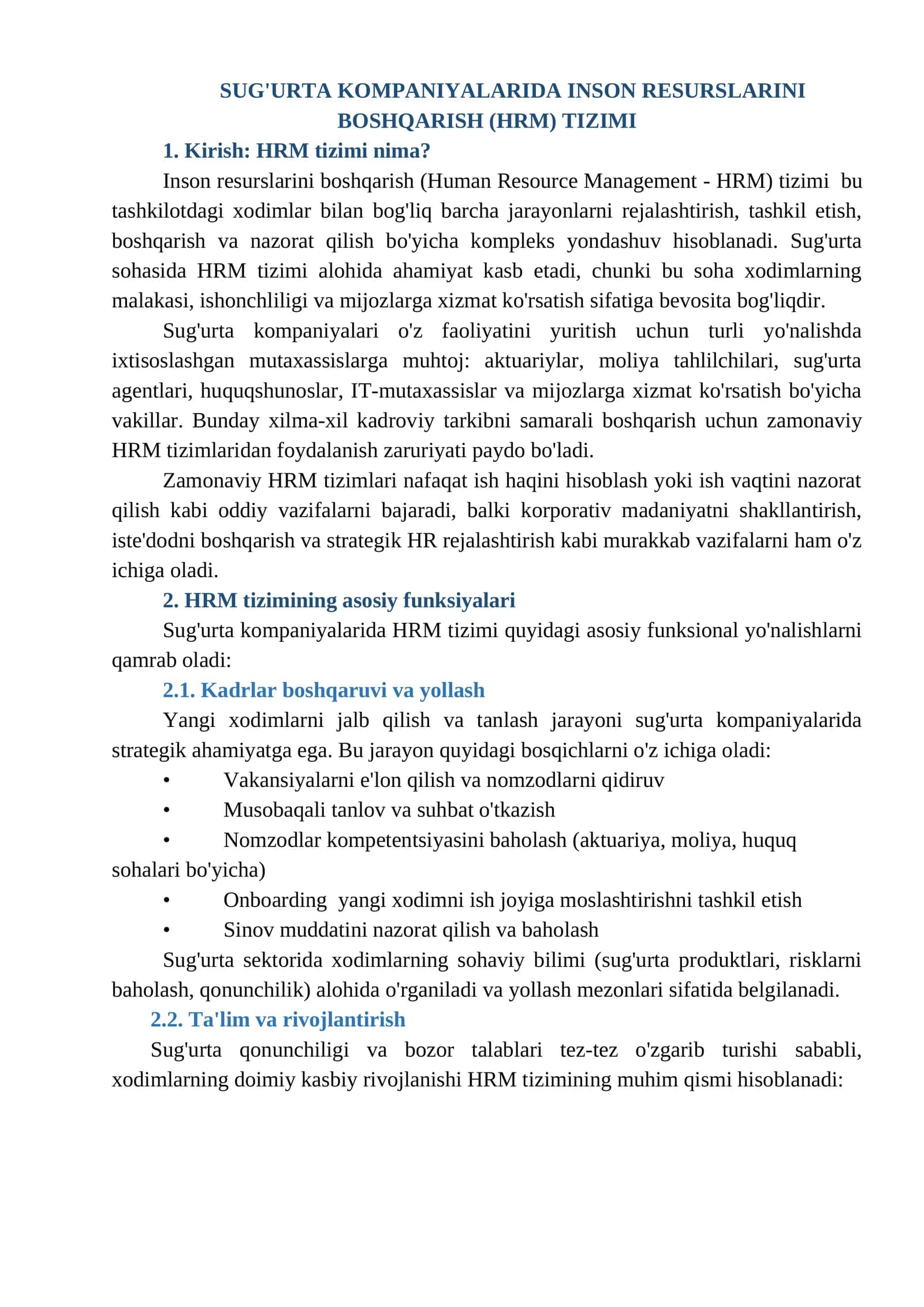 SUG'URTA KOMPANIYALARIDA INSON RESURSLARINI BOSHQARISH (HRM) TIZIMI 1