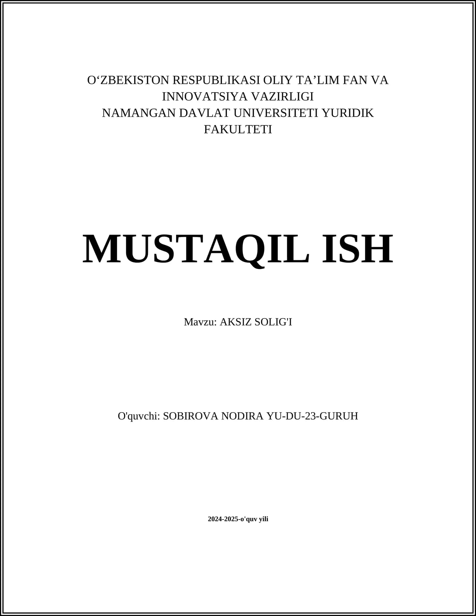 AKSIZ SOLIG'I 1