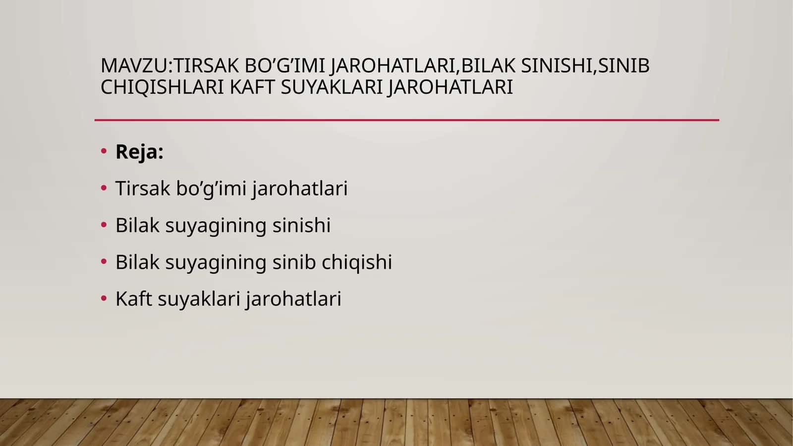 Tirsak bo’g’imi jarohatlari, bilak sinishi, sinib chiqishlari kaft suyaklari jarohatlari 1