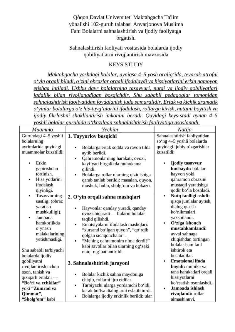 Bolalarni sahnalashtirish va ijodiy faoliyatga òrgatish 1