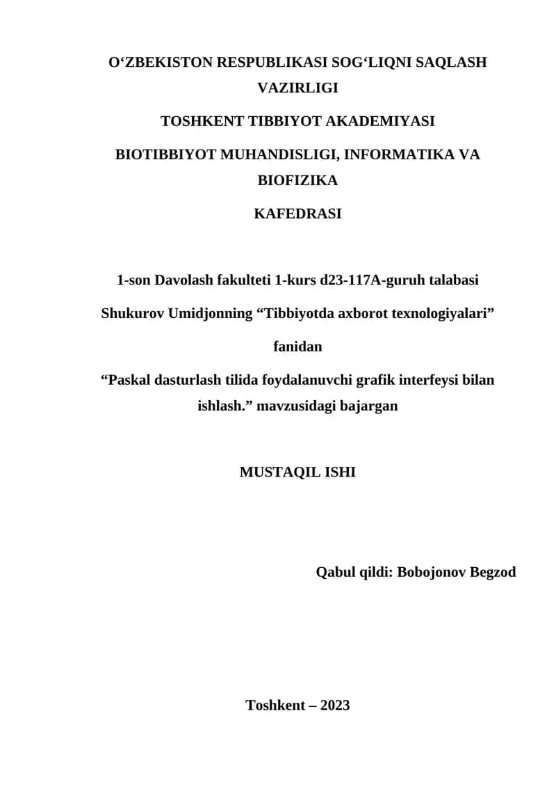 "Tibbiyotda axborot texnologiyalari" 1