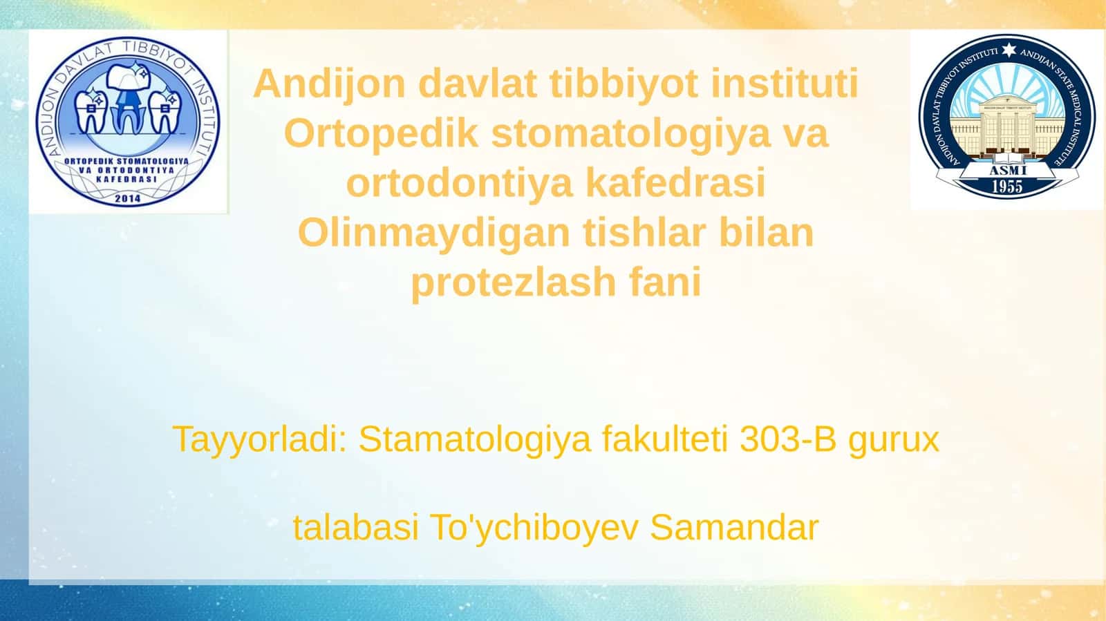 Ortopedik stomatologiya va ortodontiya 1