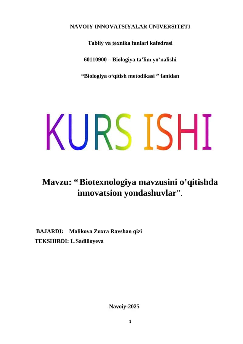 Biotexnologiya mavzusini o’qitishda innovatsion yondashuvlar 1