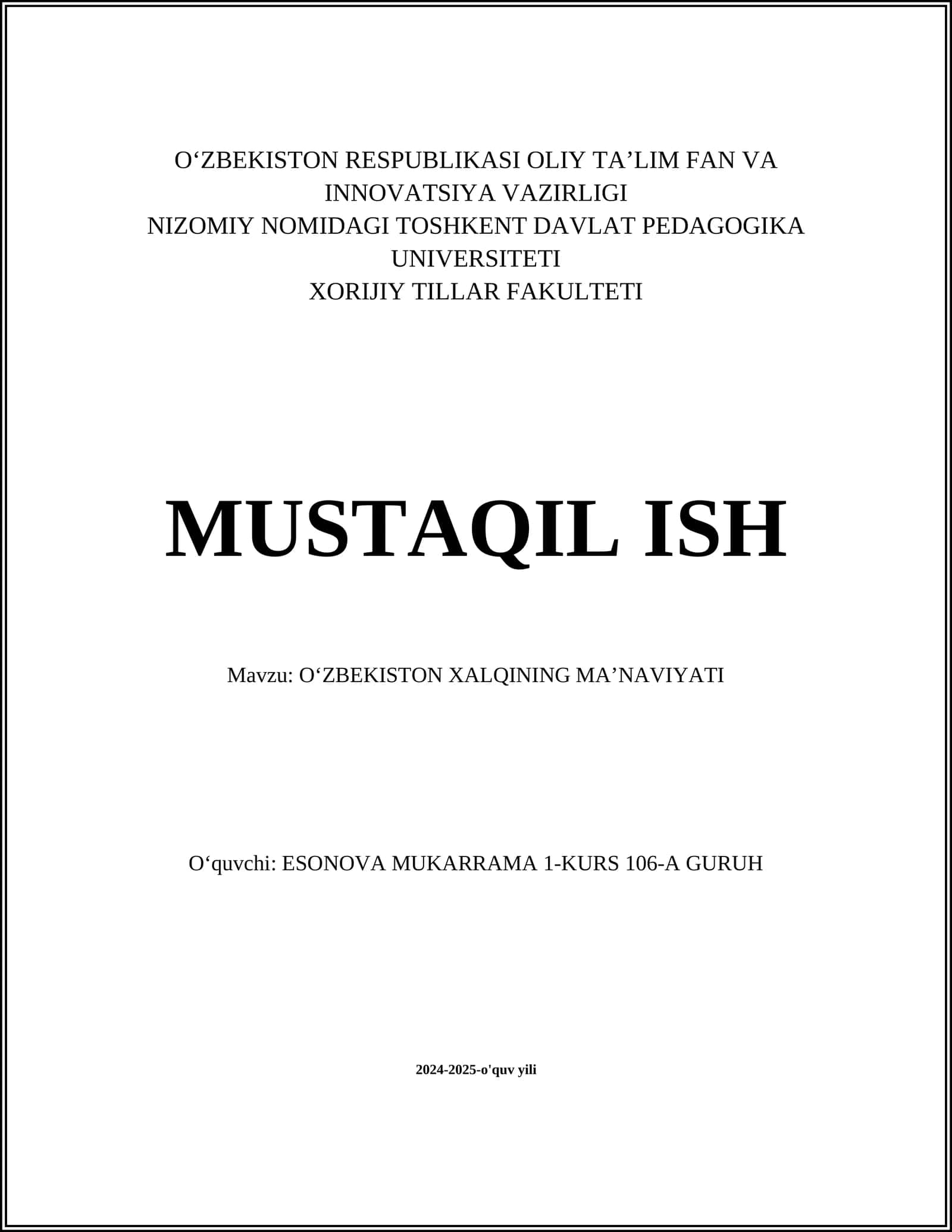 O'zbekiston Xalqining Ma'naviyati 1