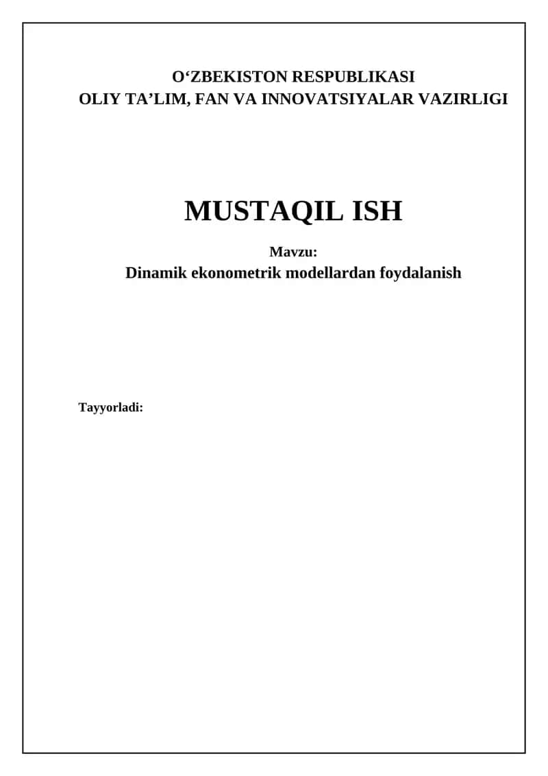 Dinamik ekonometrik modellardan foydalanish 1