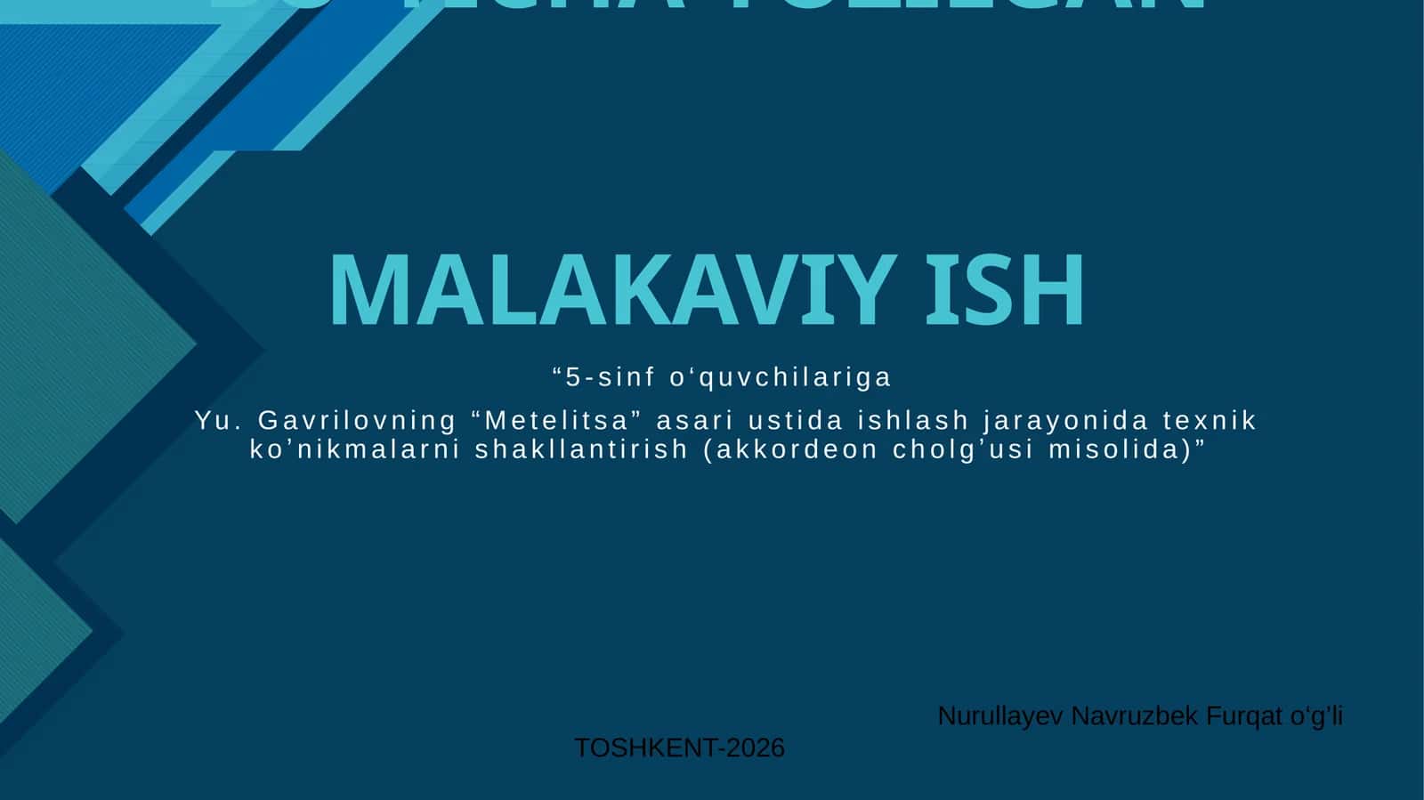 "5-sinf o‘quvchilariga Yu. Gavrilovning “Metelitsa” asari ustida ishlash jarayonida texnik koʼnikmalarni shakllantirish (akkordeon cholgʼusi misolida)” 1