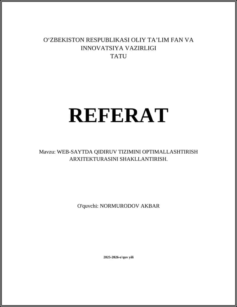 WEB-SAYTDA QIDIRUV TIZIMINI OPTIMALLASHTIRISH ARXITEKTURASI 1