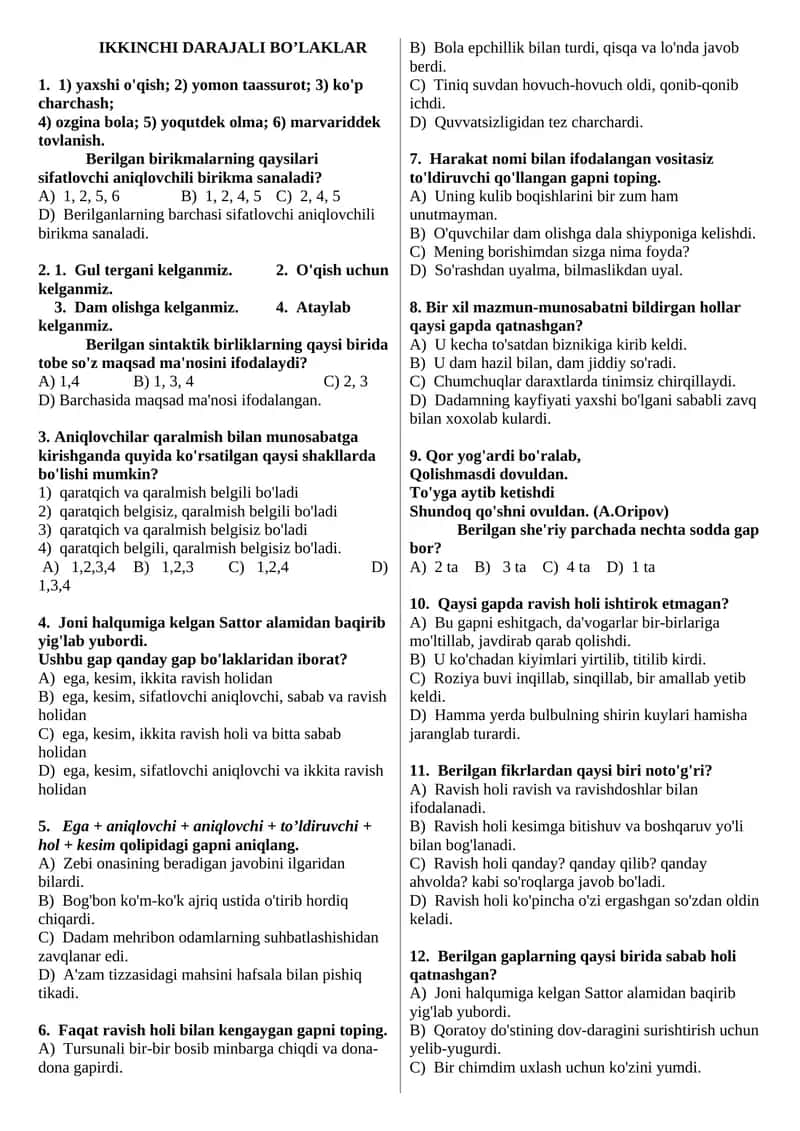IKKINCHI DARAJALI BO’LAKLAR 1