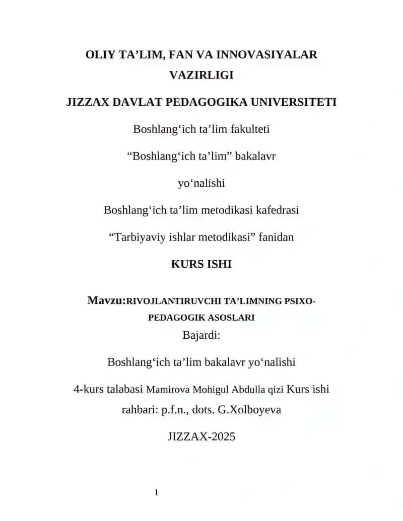 RIVOJLANTIRUVCHI TA’LIMNING PSIXO-PEDAGOGIK ASOSLARI