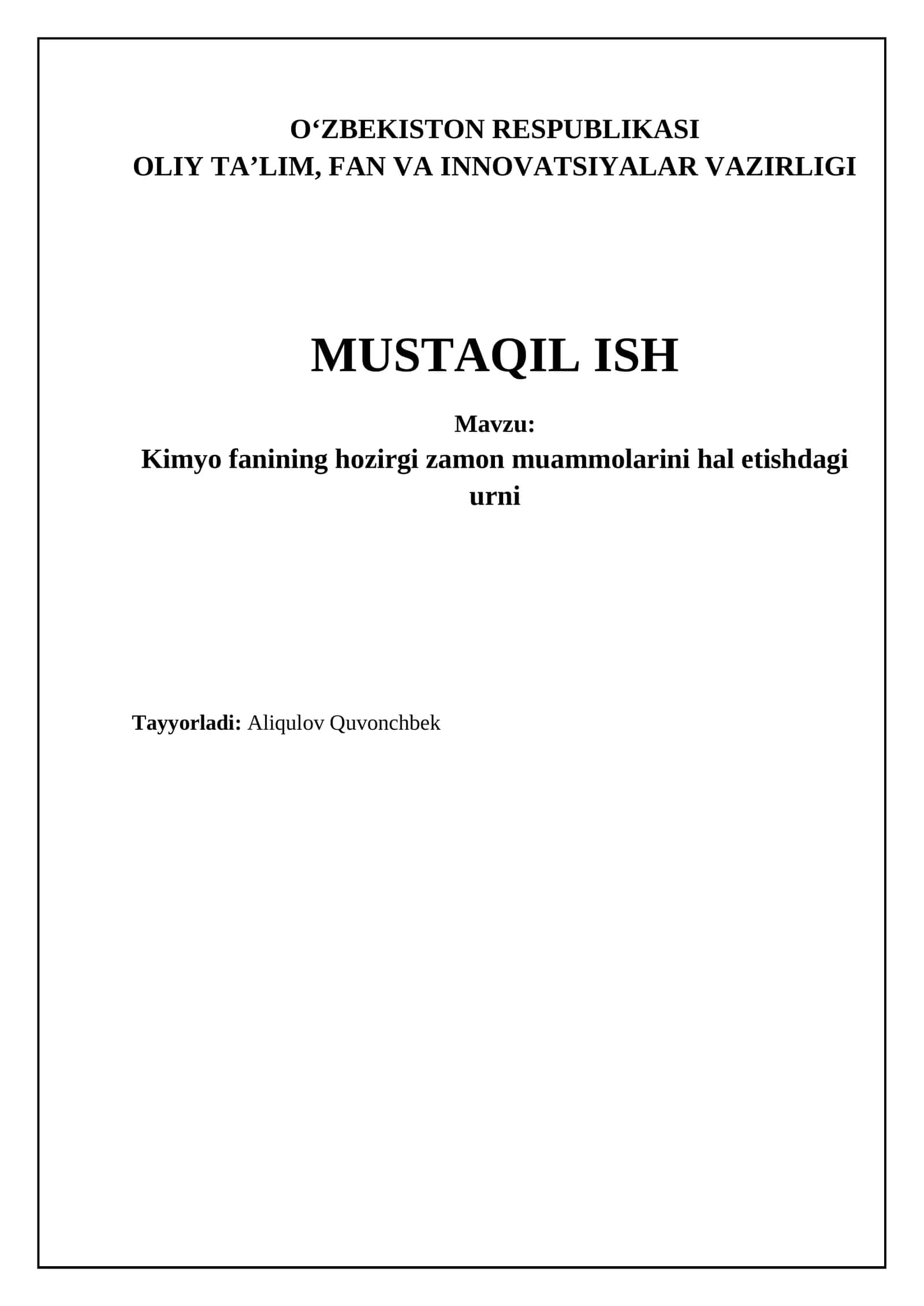 Kimyo fanining hozirgi zamon muammolarini hal etishdagi urni 1