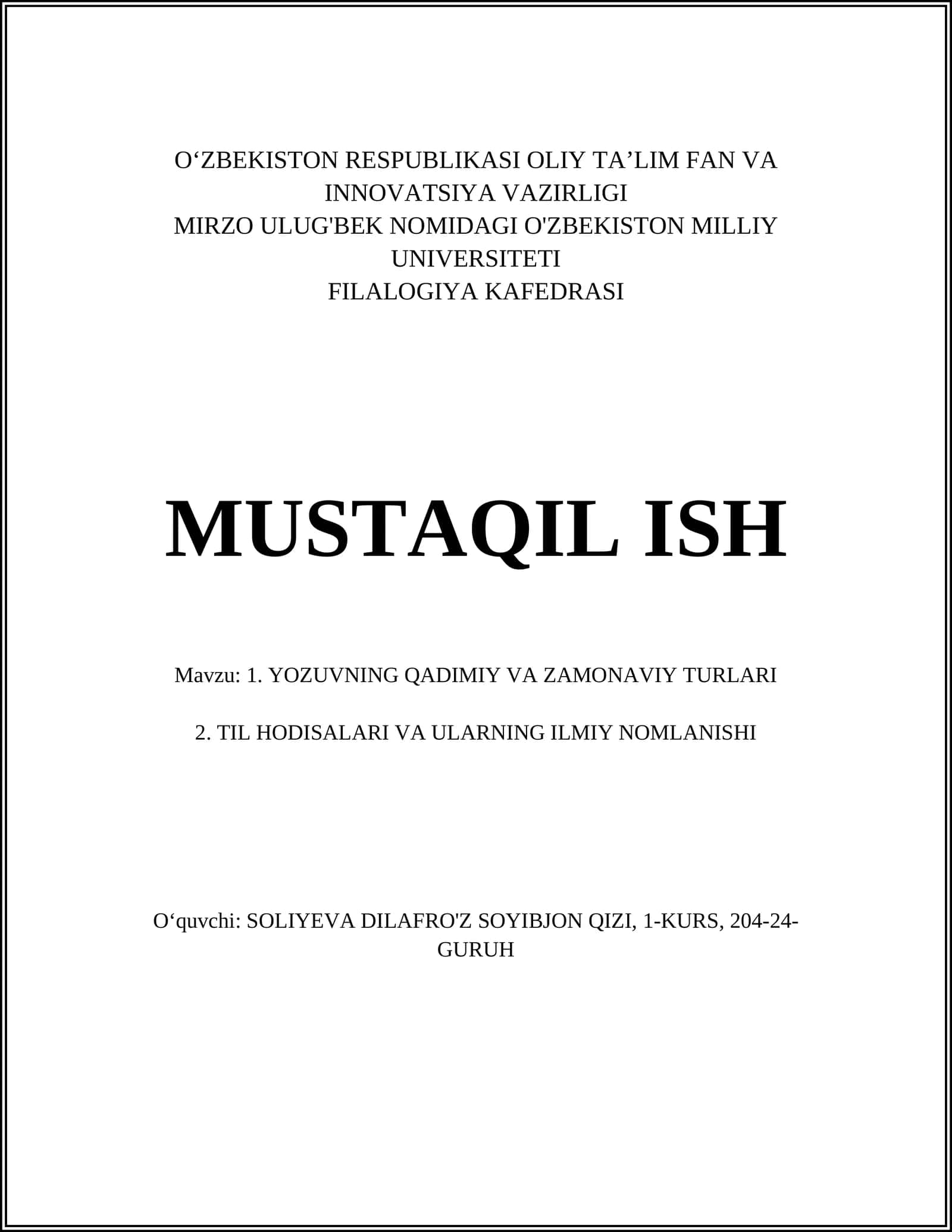 YOZUVNING QADIMIY VA ZAMONAVIY TURLARI 1