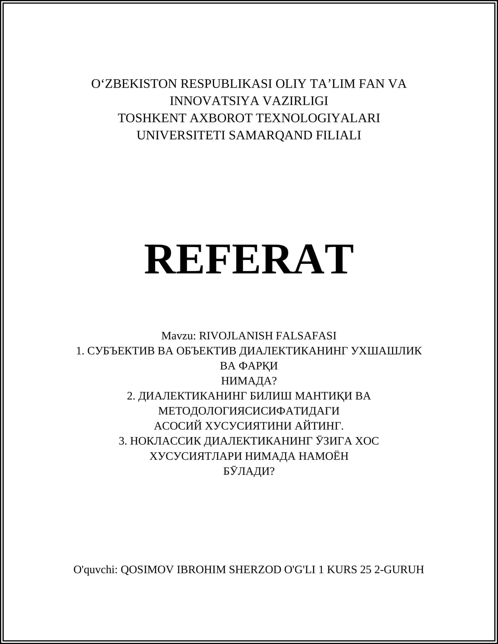 RIVOJLANISH FALSAFASI 1