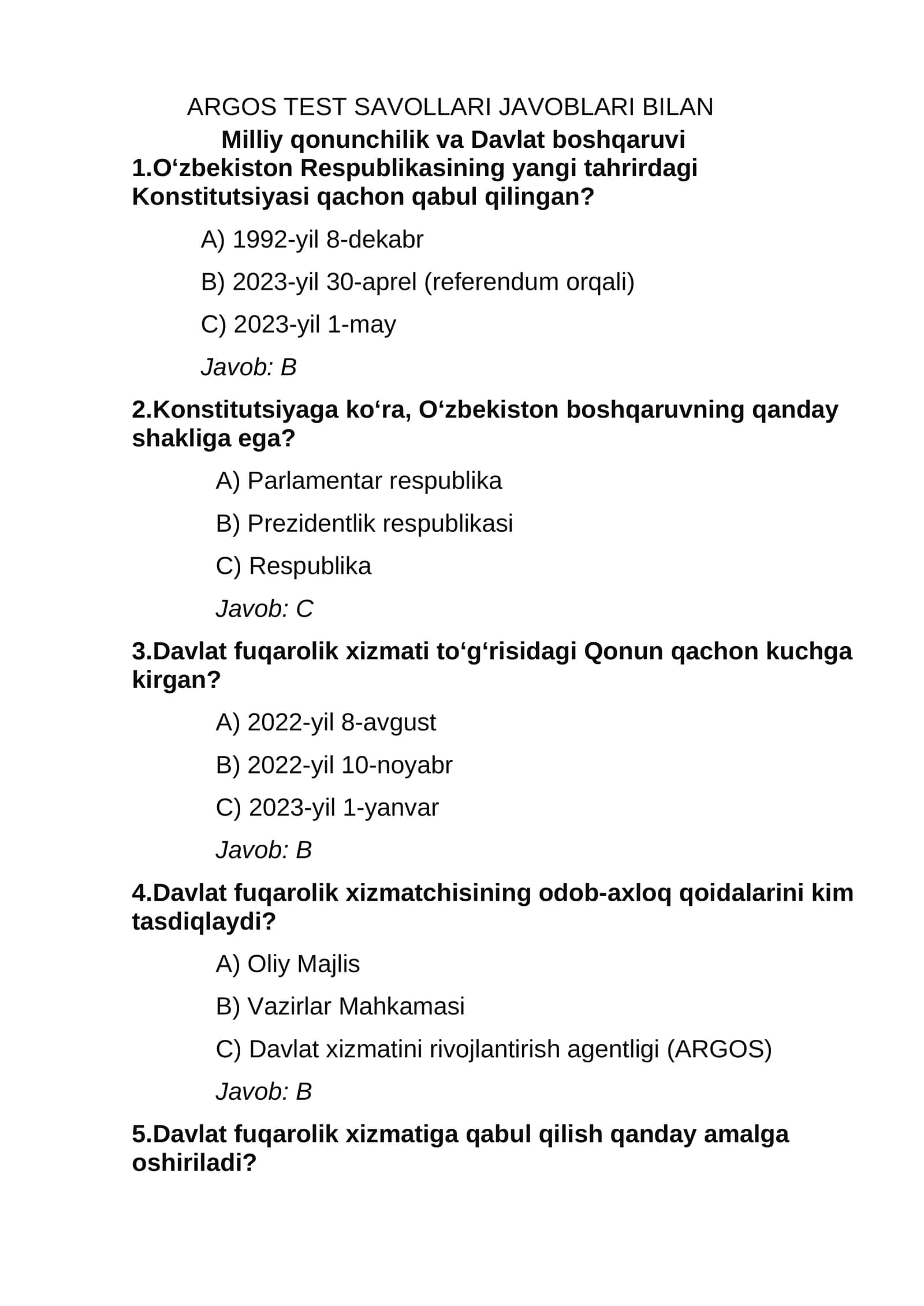 ARGOS TEST SAVOLLARI JAVOBLARI BILAN YANGI 2026-YIL 1
