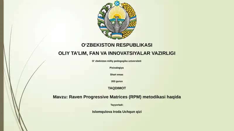 Raven Progressiv Matritsalari (RPM) Metodikasi 1