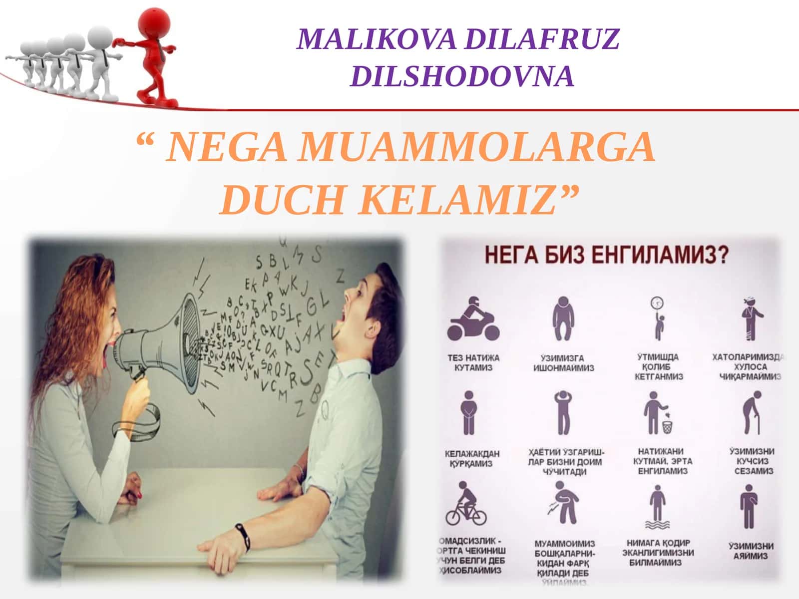 "NEGA MUAMMOLARGA DUCH KELAMIZ" MALIKOVA DILAFRUZ DILSHODOVNA 1
