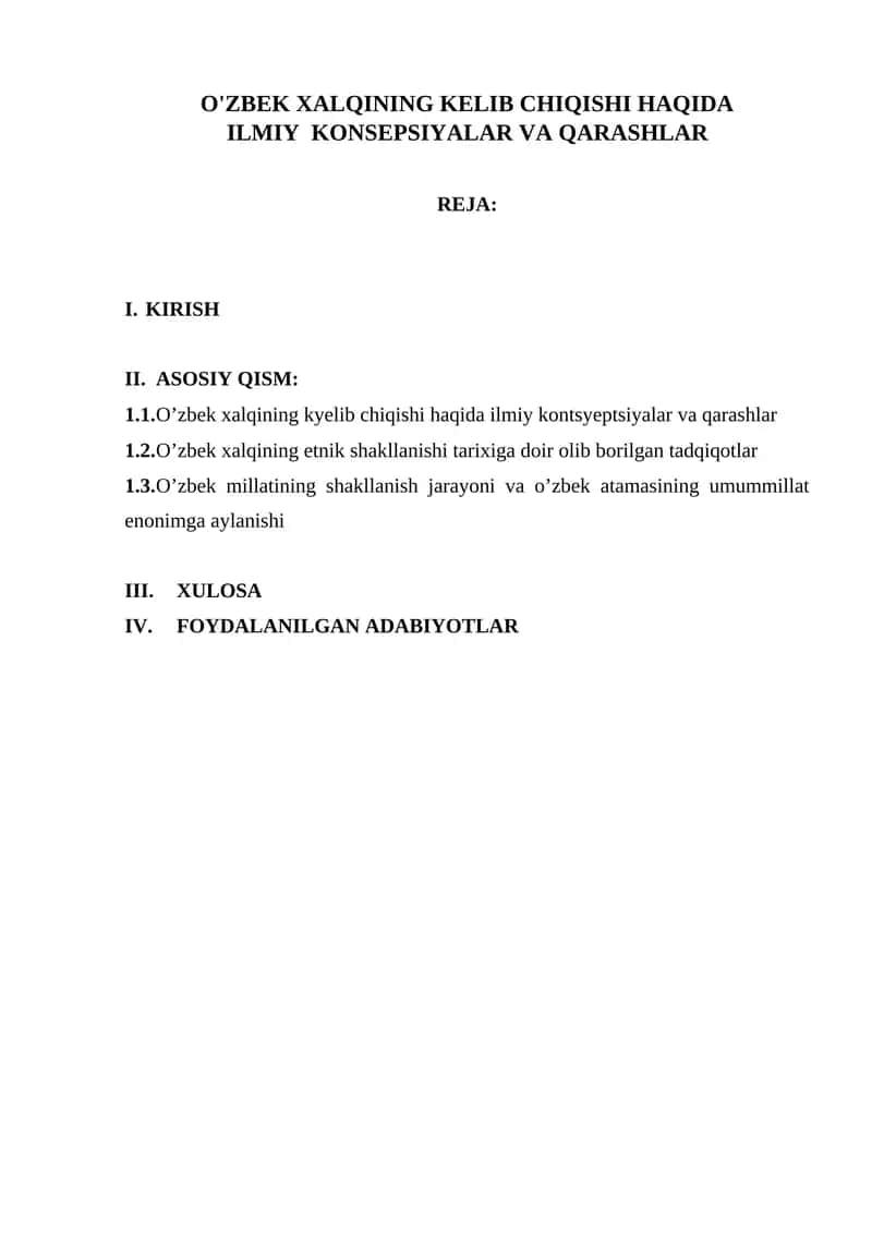 O'zbek xalqining kelib chiqishi haqida ilmiy kontseptsiyalar va qarashlar 1