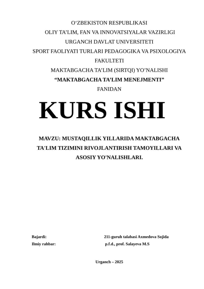 MAKTABGACHA TA'LIM MENEJMENTI 1