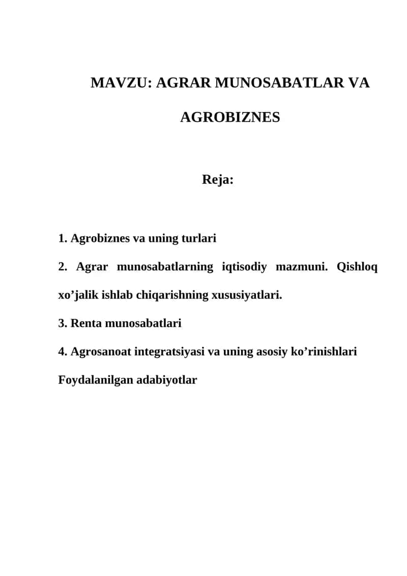 AGRAR MUNOSABATLAR VA AGROBIZNES 1