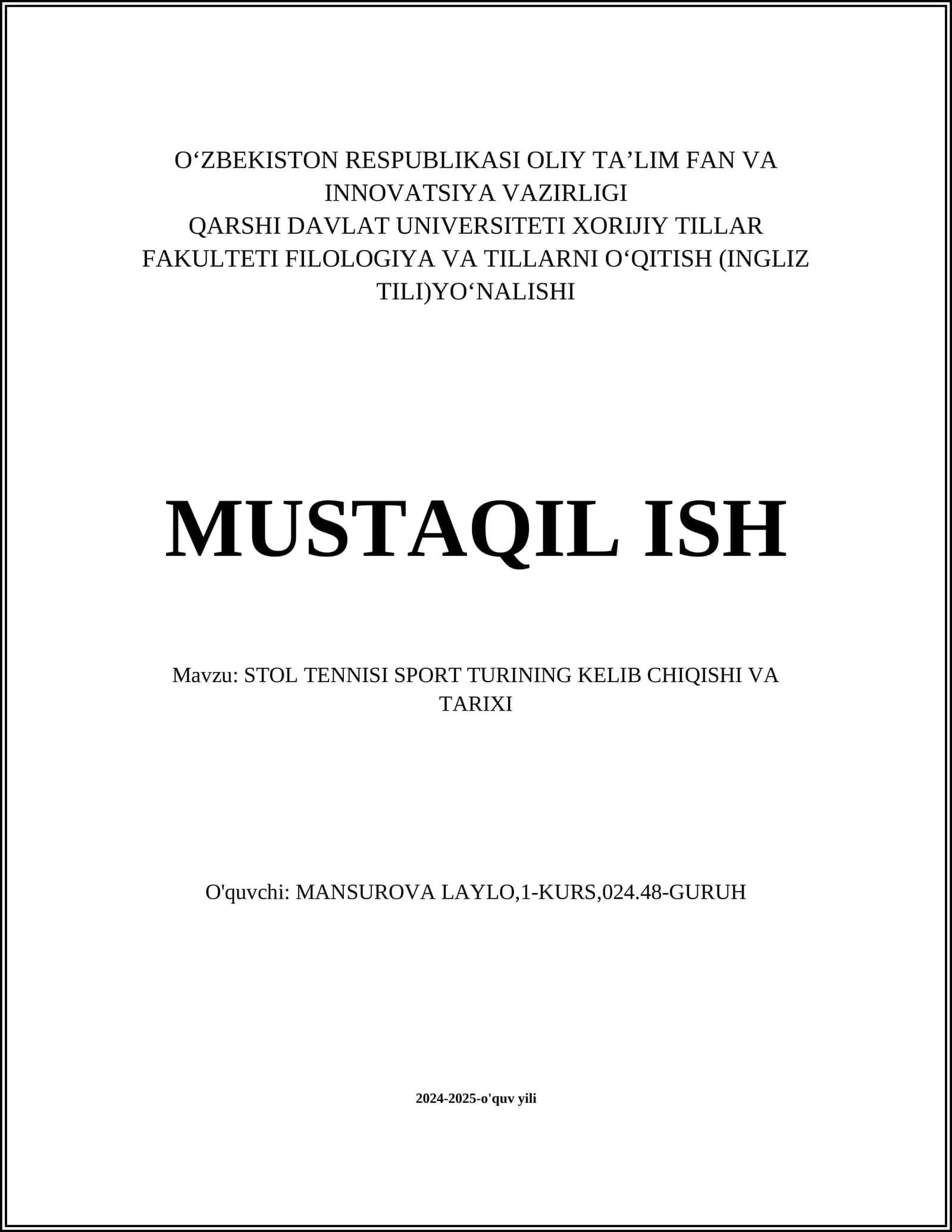 STOL TENNISI SPORT TURINING KELIB CHIQISHI VA TARIXI 1