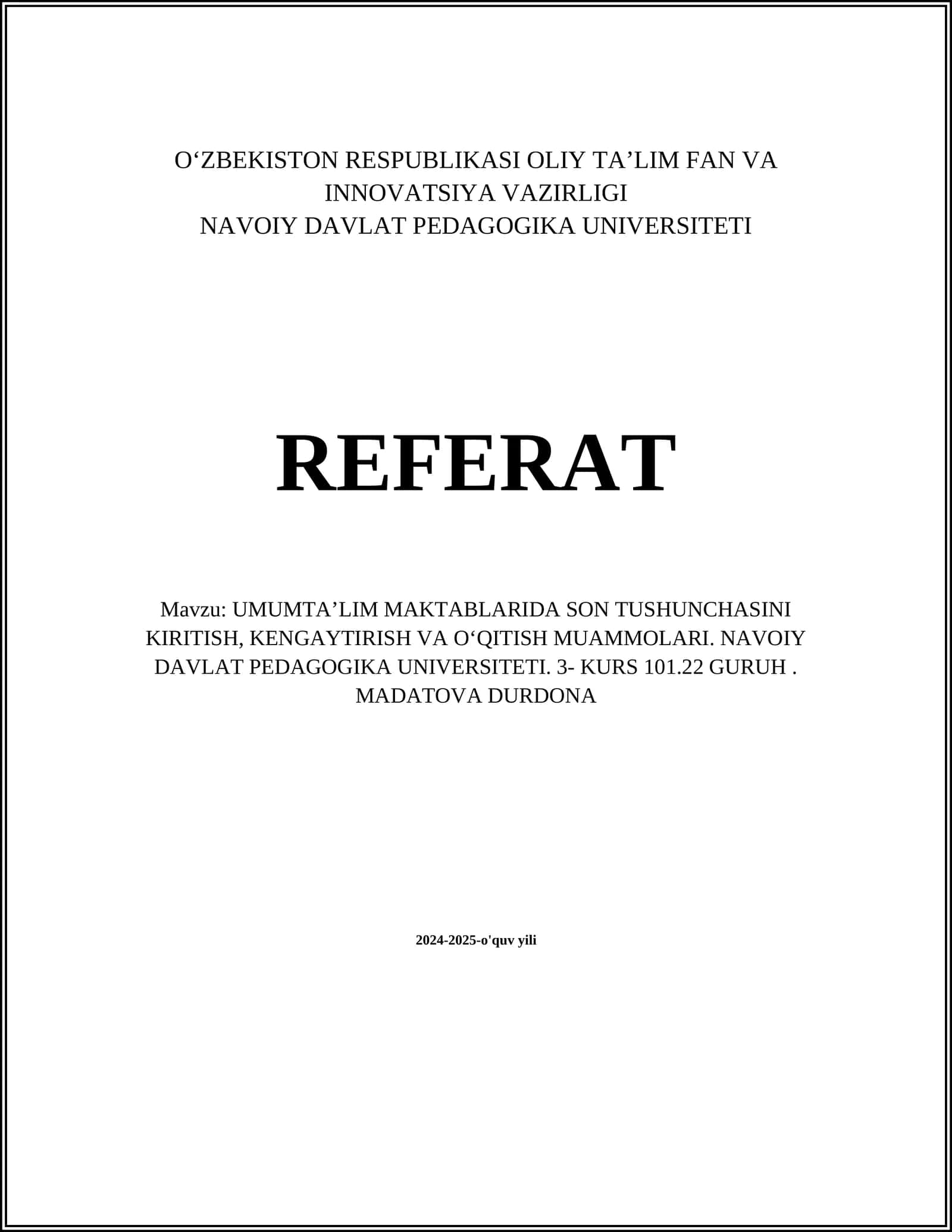 UMUMTAʼLIM MAKTABLARIDA SON TUSHUNCHASINI KIRITISH, KENGAYTIRISH VA OʻQITISH MUAMMOLARI 1