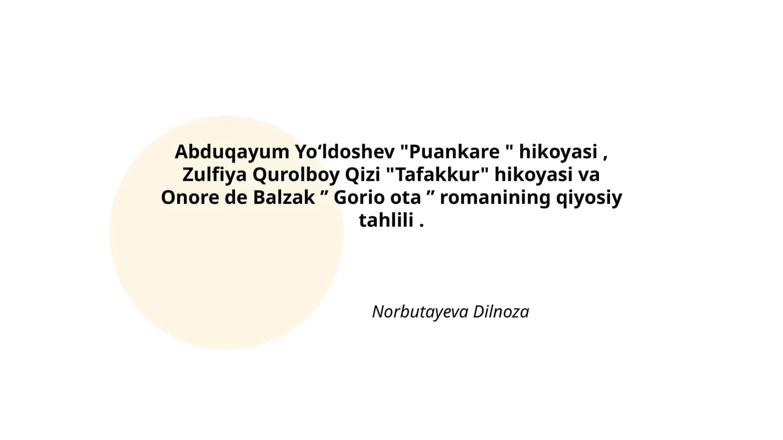 "Puankare " hikoyasi, "Tafakkur" hikoyasi va "Gorio ota" qiyosiy tahlili 1