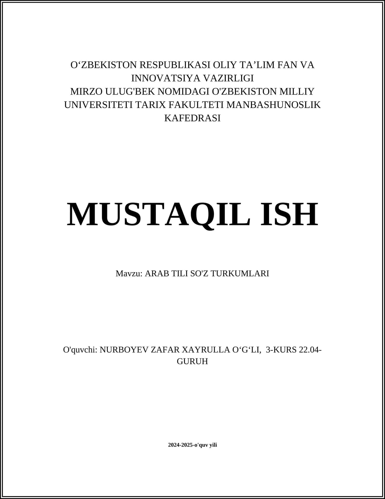 ARAB TILI SO'Z TURKUMLARI 1
