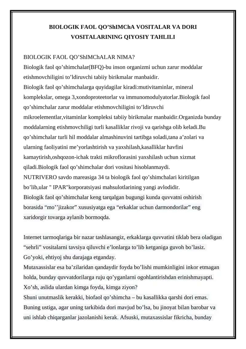 Biologik Faol Qo’shimchalar 1