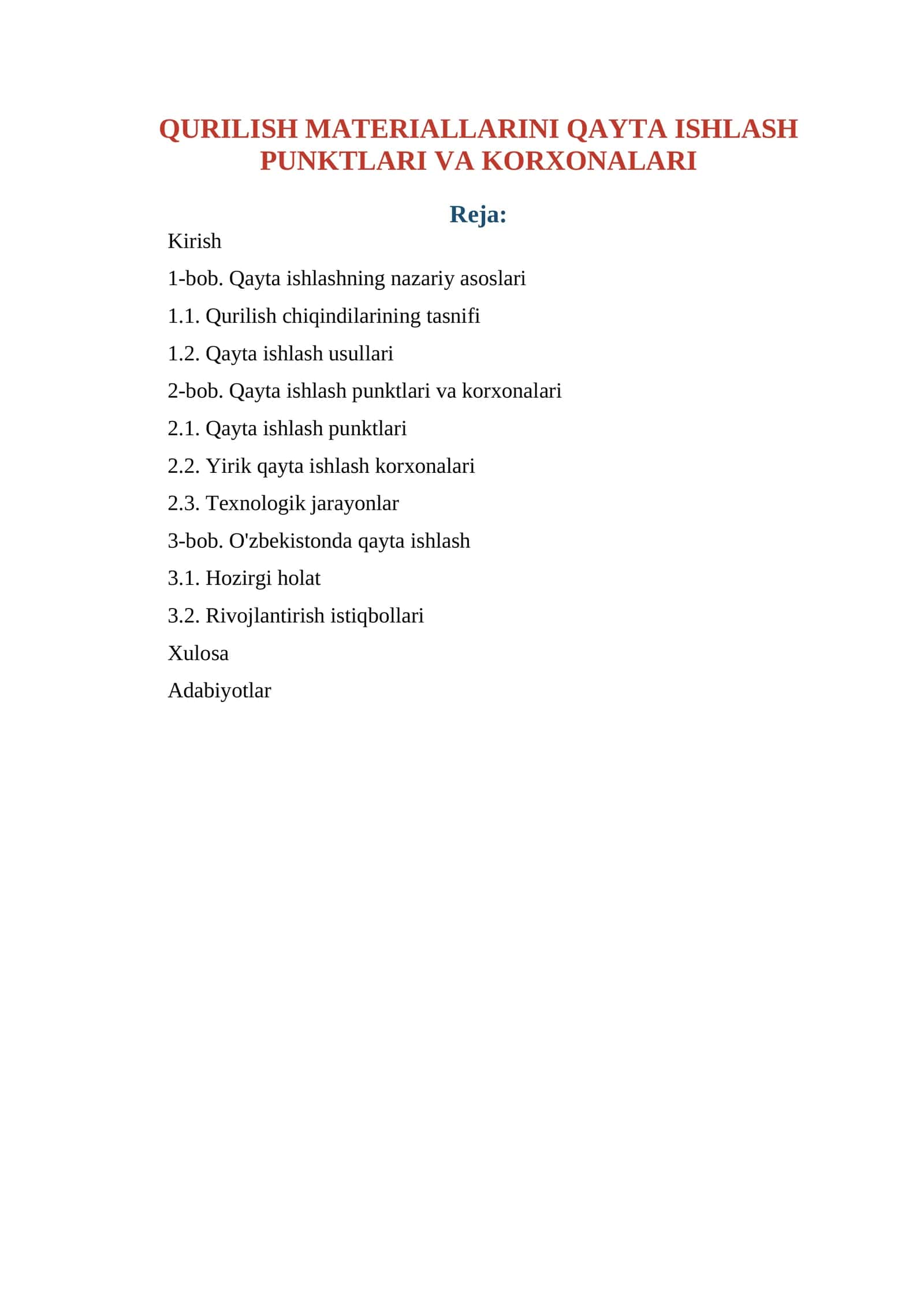 QURILISH MATERIALLARINI QAYTA ISHLASH PUNKTLARI VA KORXONALARI 1