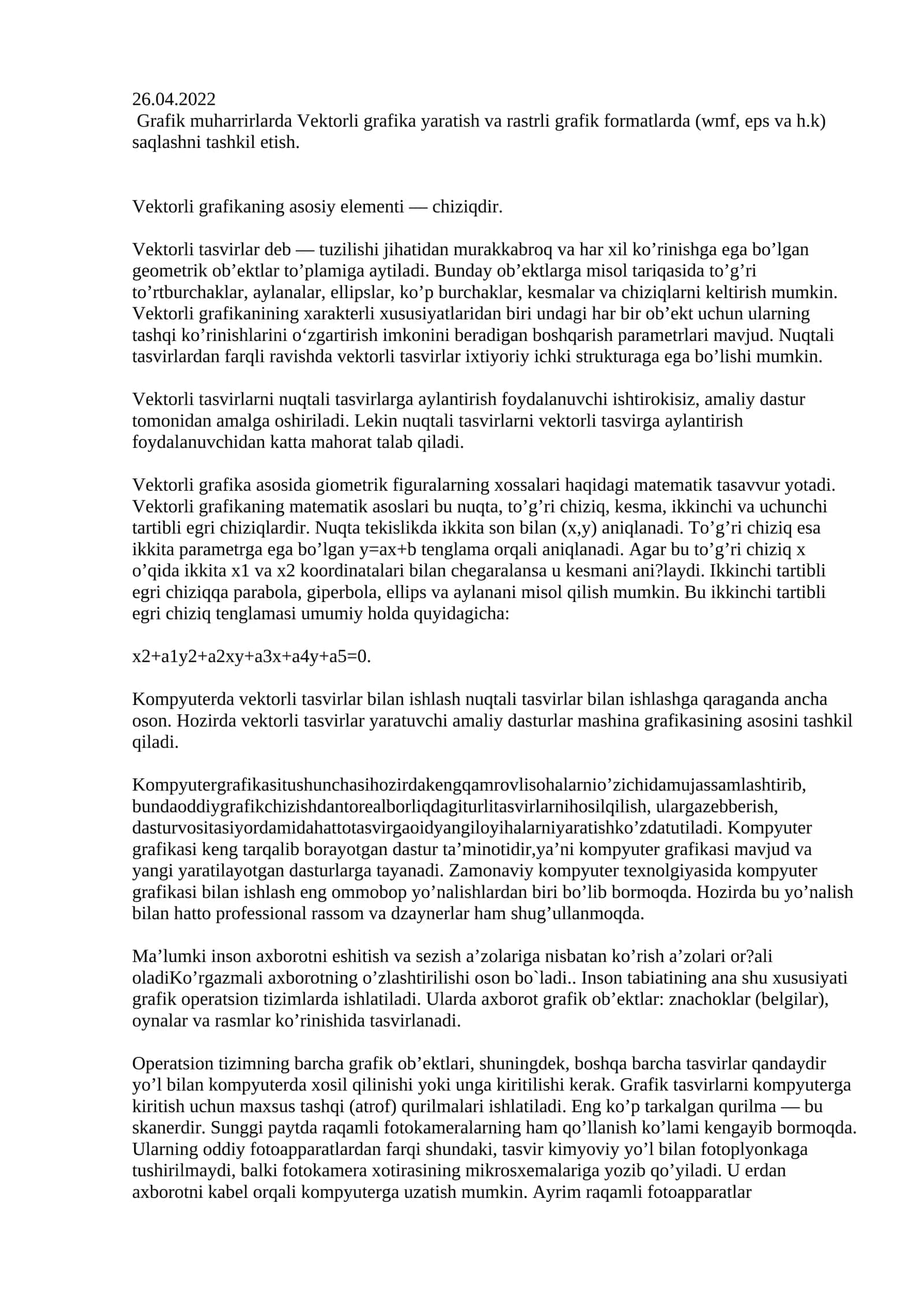 Grafik muharrirlarda Vektorli grafika yaratish va saqlashni o'rganish 1