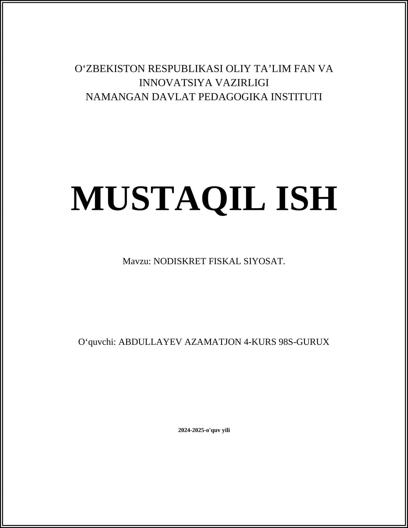 NODISKRET FISKAL SIYOSAT 1