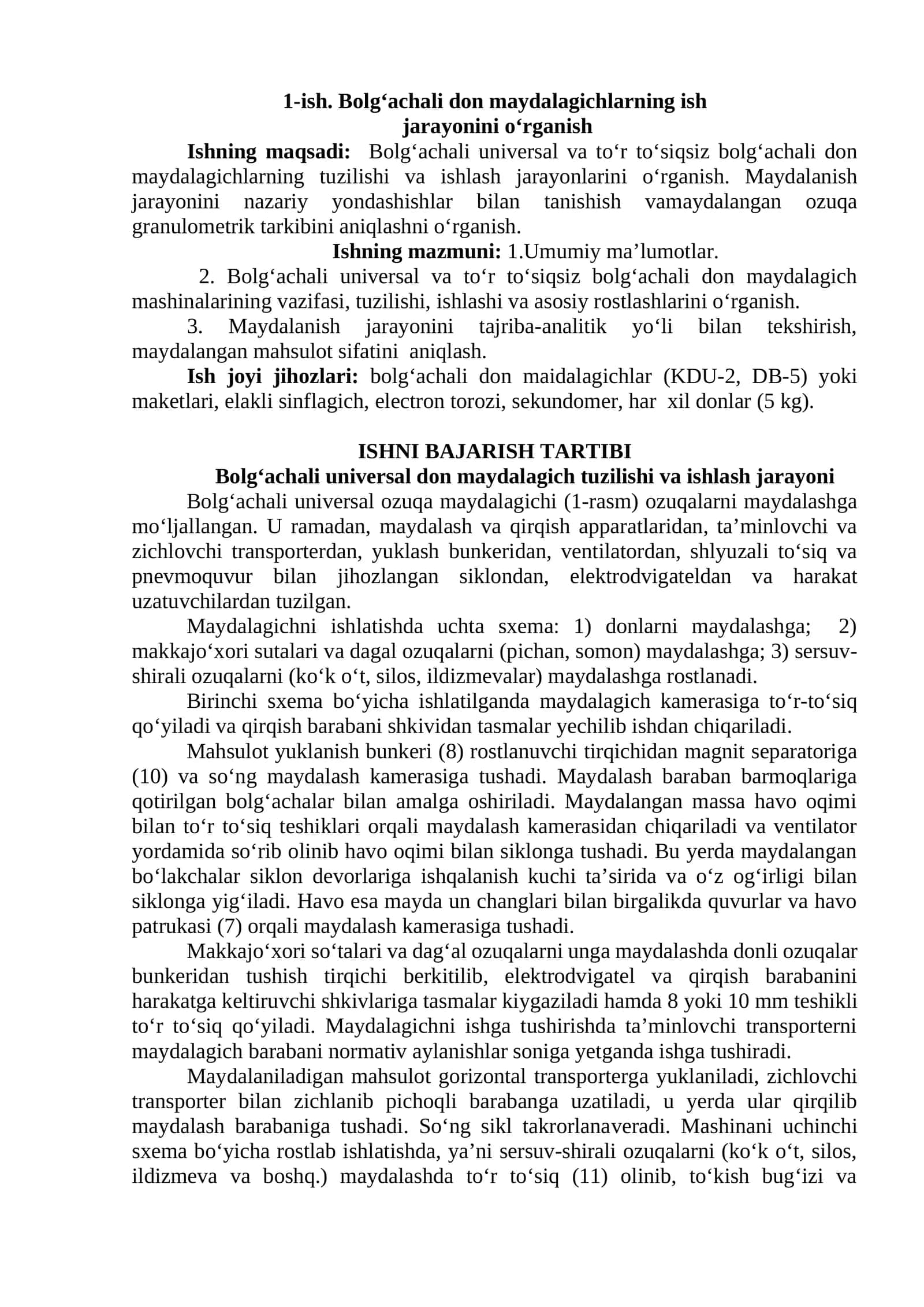 Bolg‘achali don maydalagichlarning ish jarayonini o‘rganish 1