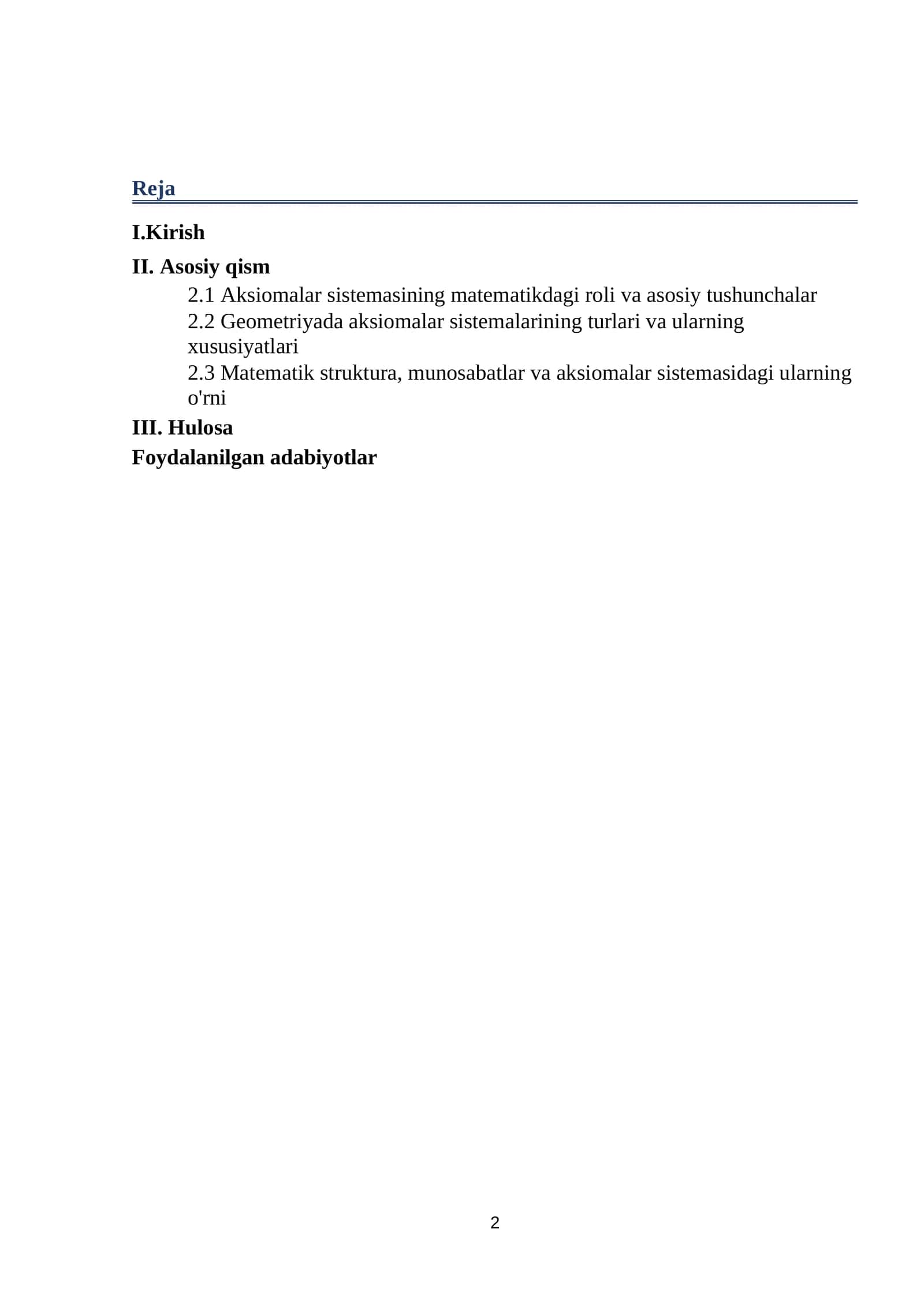 Matematik struktura va geometriyada aksiomalar sistemasida munosabatlar 1
