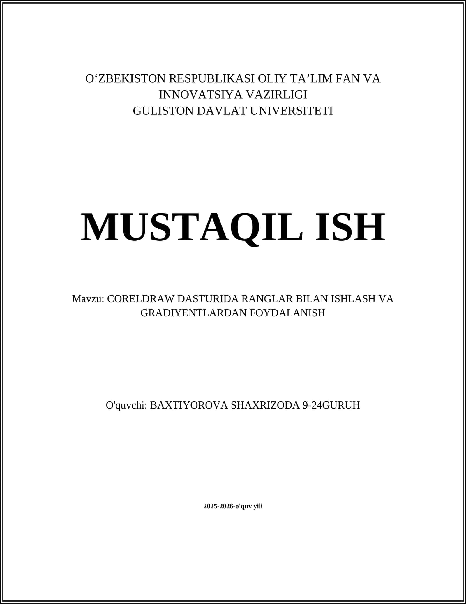 CORELDRAW DASTURIDA RANGLAR BILAN ISHLASH VA GRADIYENTLARDAN FOYDALANISH 1