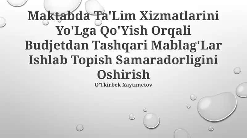 Maktabda Ta'lim Xizmatlarini Yo'Lga Qo'Yish Orqali Budjetdan Tashqari Mablag'Lar Ishlab Topish Samaradorligini Oshirish 1