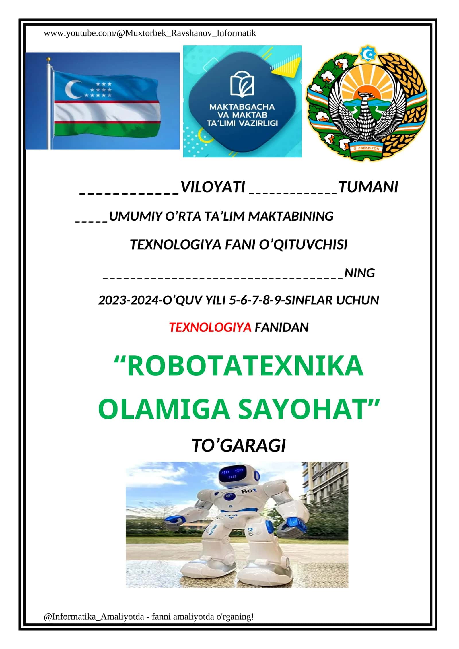 ROBOTATEXNIKA OLAMIGA SAYOHAT 1