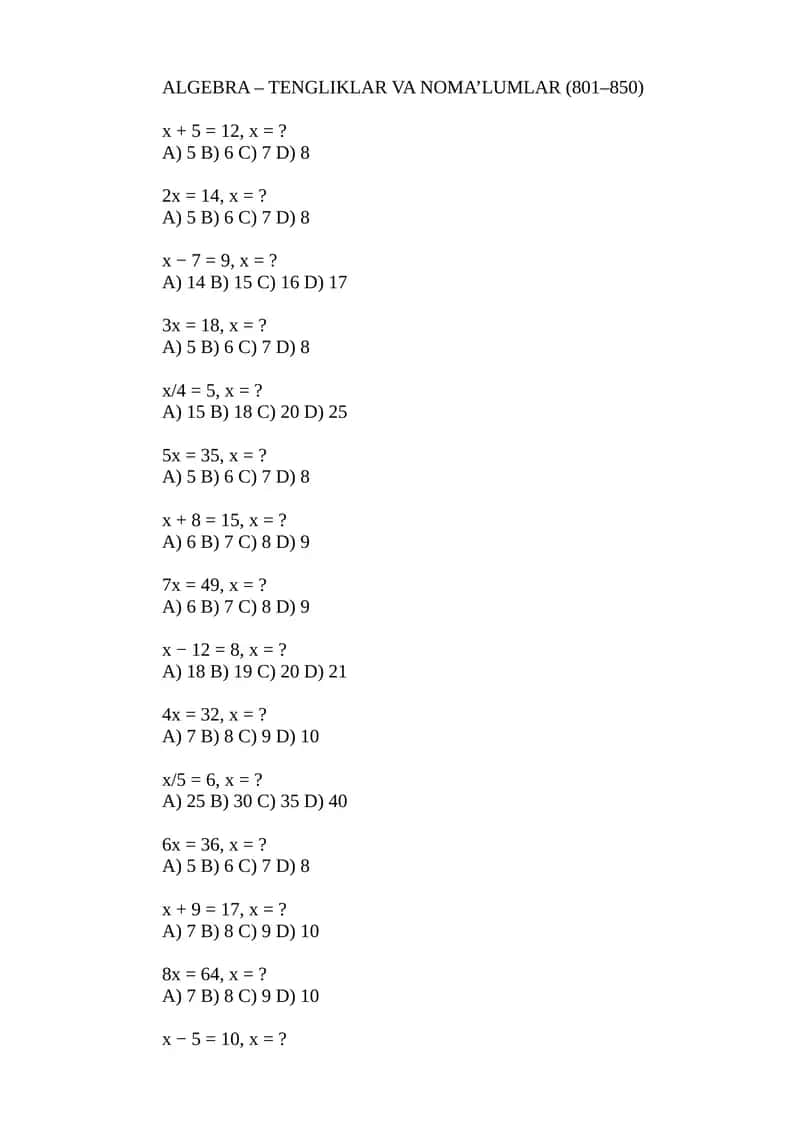 tengliklar test 1