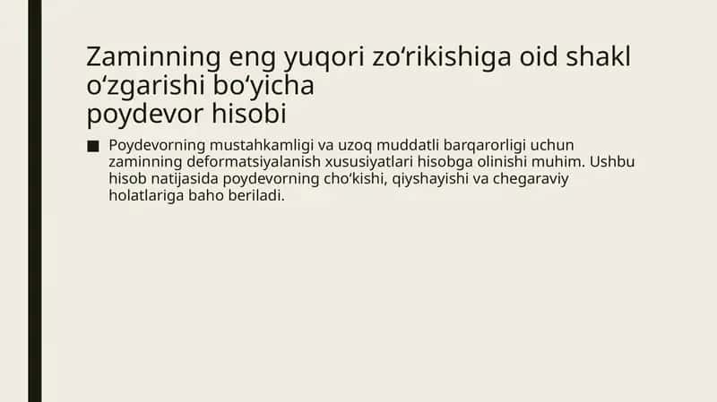 Zaminning eng yuqori zo‘rikishiga oid shakl o‘zgarishi bo‘yicha  poydevor hisobi 1