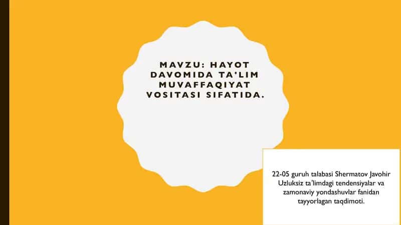 Hayot davomida ta'lim muvaffaqiyat vositasi sifatida. 1