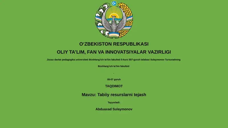 Tabiiy resurslarni tejash 1
