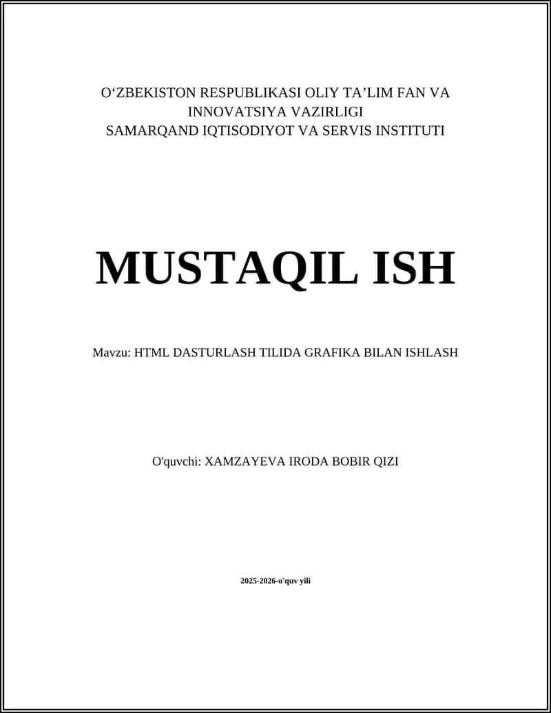 HTML DASTURLASH TILIDA GRAFIKA BILAN ISHLASH 1