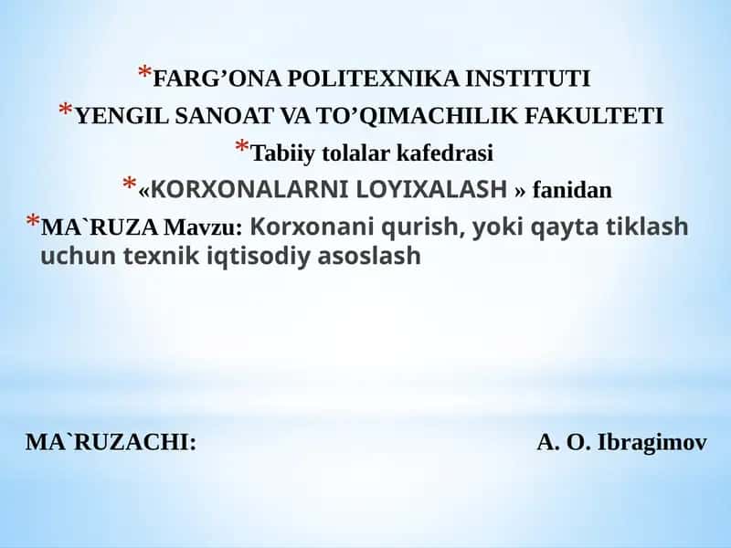 Korxona - buxalqxo'jaligining eng quyi halqiluvi 1