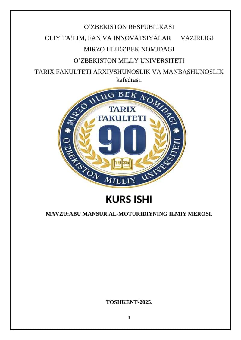 ABU MANSUR AL-MOTURIDIYNING ILMIY MEROSI. 1