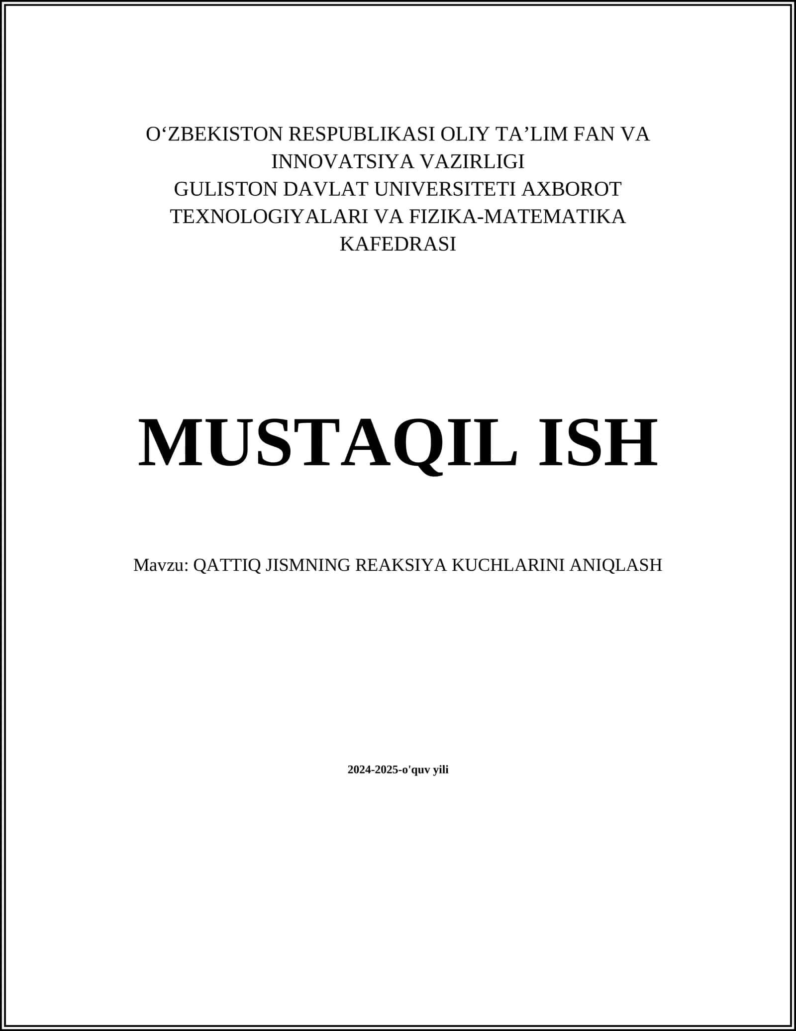 QATTIQ JISMNING REAKSIYA KUCHLARINI ANIQLASH 1