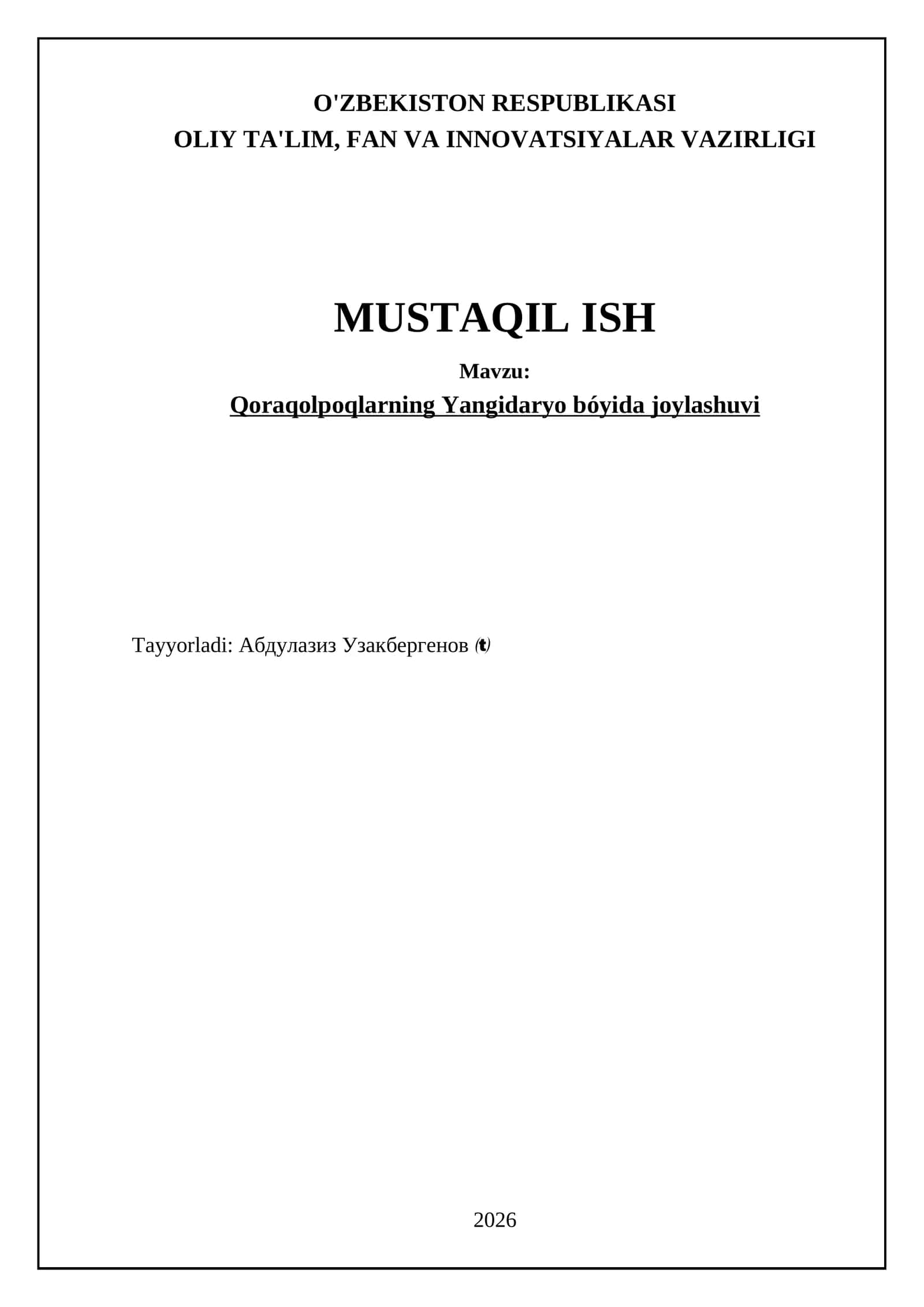 Qoraqolpoqlarning Yangidaryo bóyida joylashuvi 1