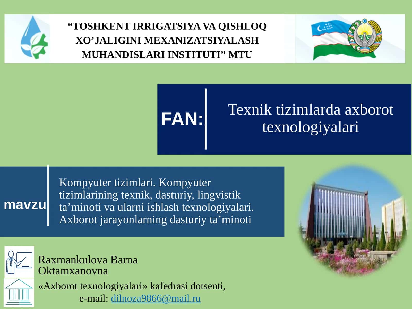 Texnik tizimlarda axborot texnologiyalari 1