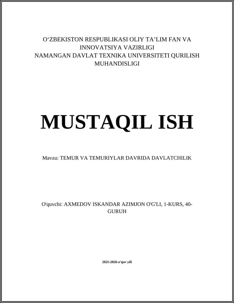 TEMUR VA TEMURIYLAR DAVRIDA DAVLATCHILIK 1
