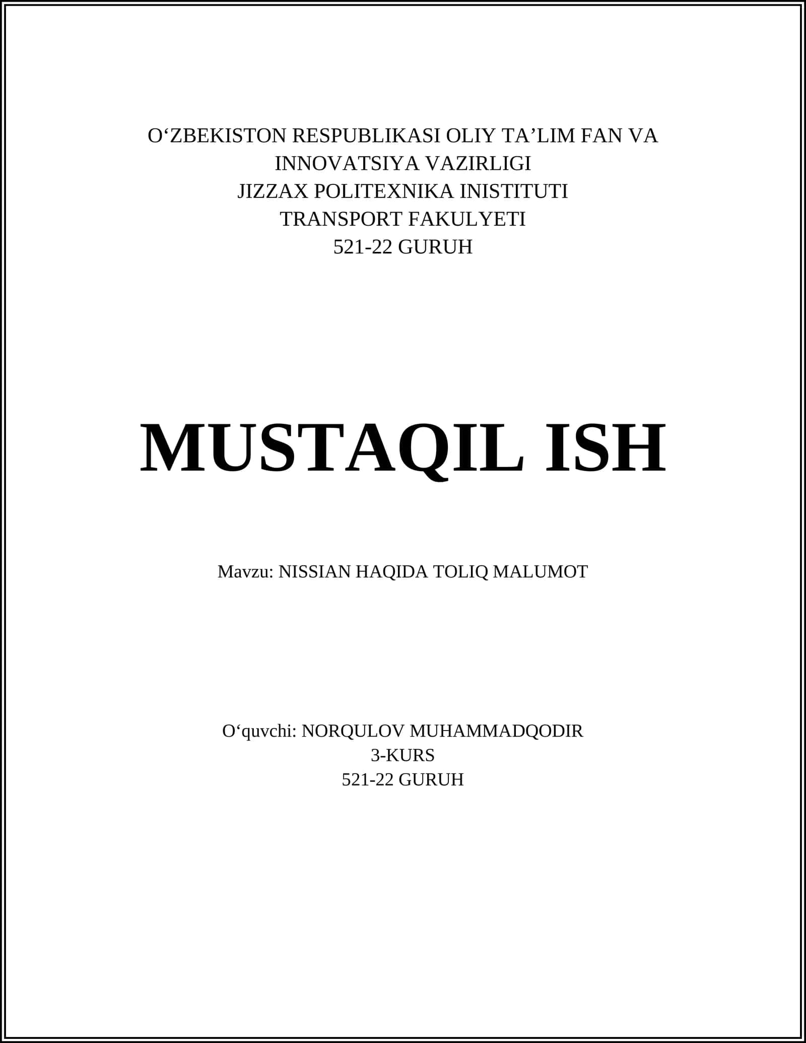 NISSIAN HAQIDA TOLIQ MALUMOT 1