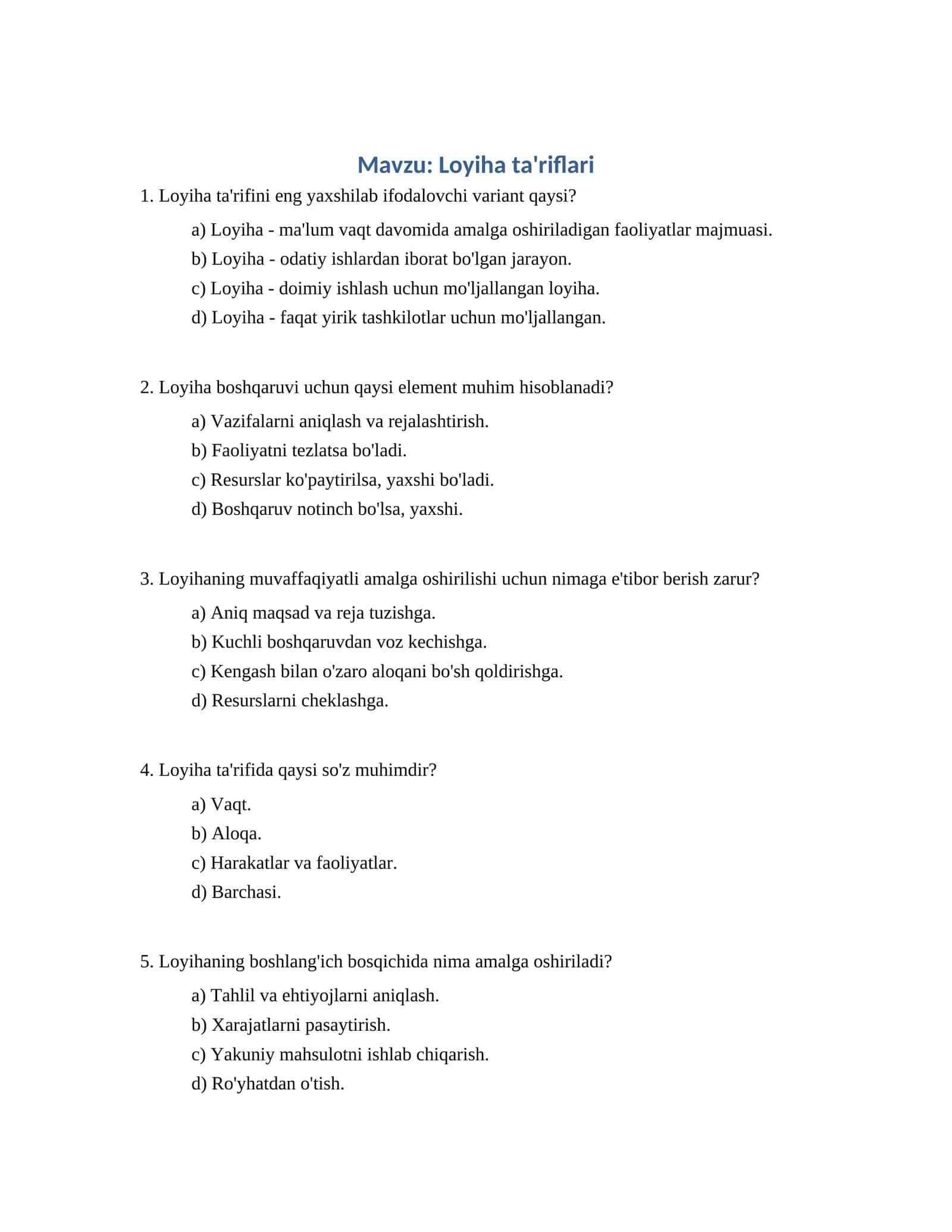Loyiha ta'riflari 1